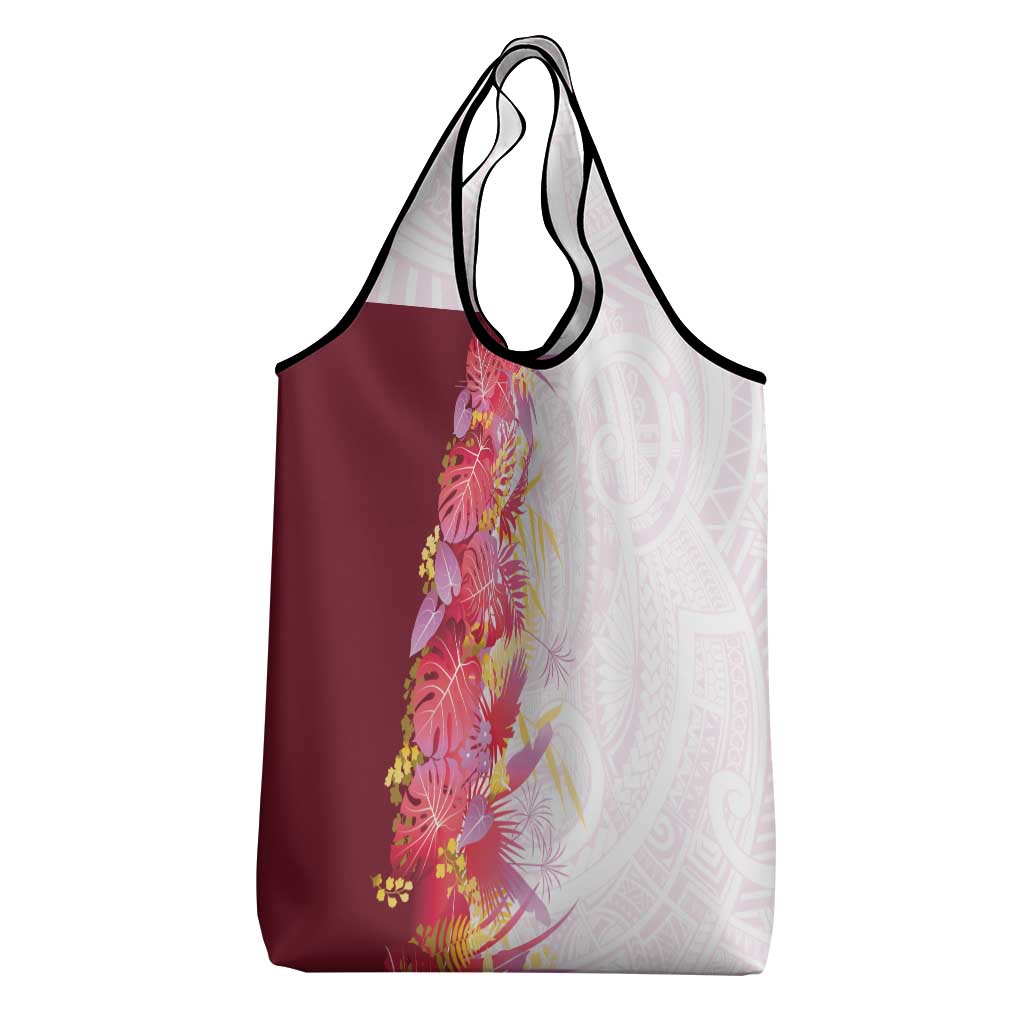 Hawaii Tropical Plant Akala Grocery Bag Vibrant Polynesian Pattern