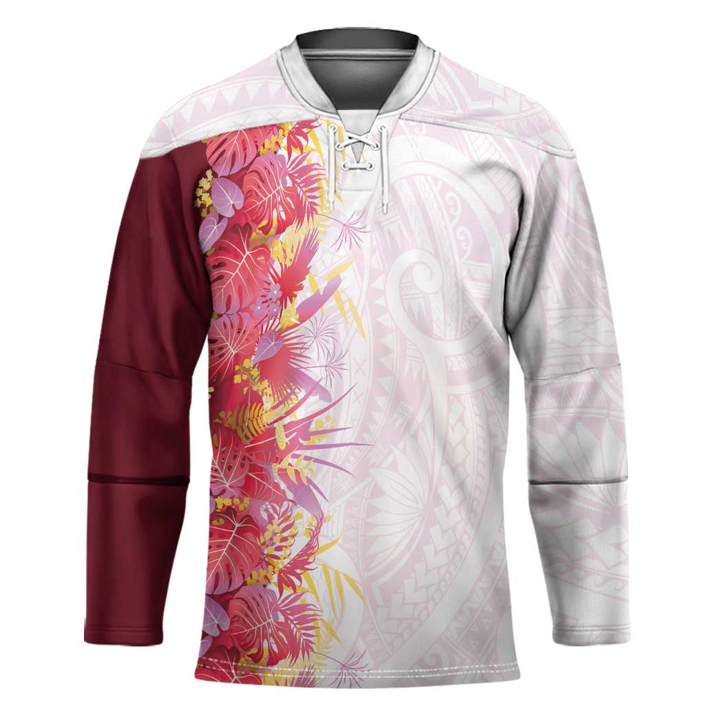 Hawaii Tropical Plant Akala Hockey Jersey Vibrant Polynesian Pattern