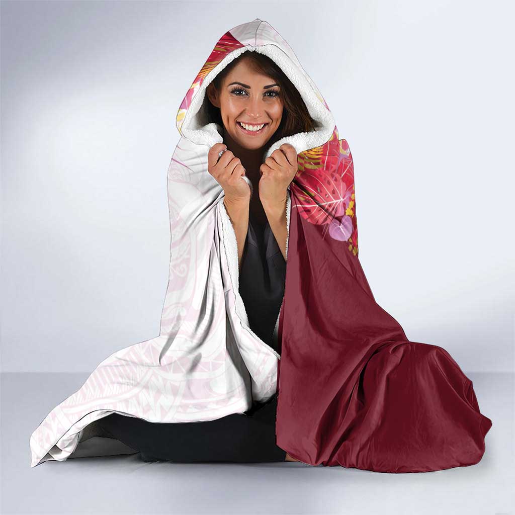 Hawaii Tropical Plant Akala Hooded Blanket Vibrant Polynesian Pattern