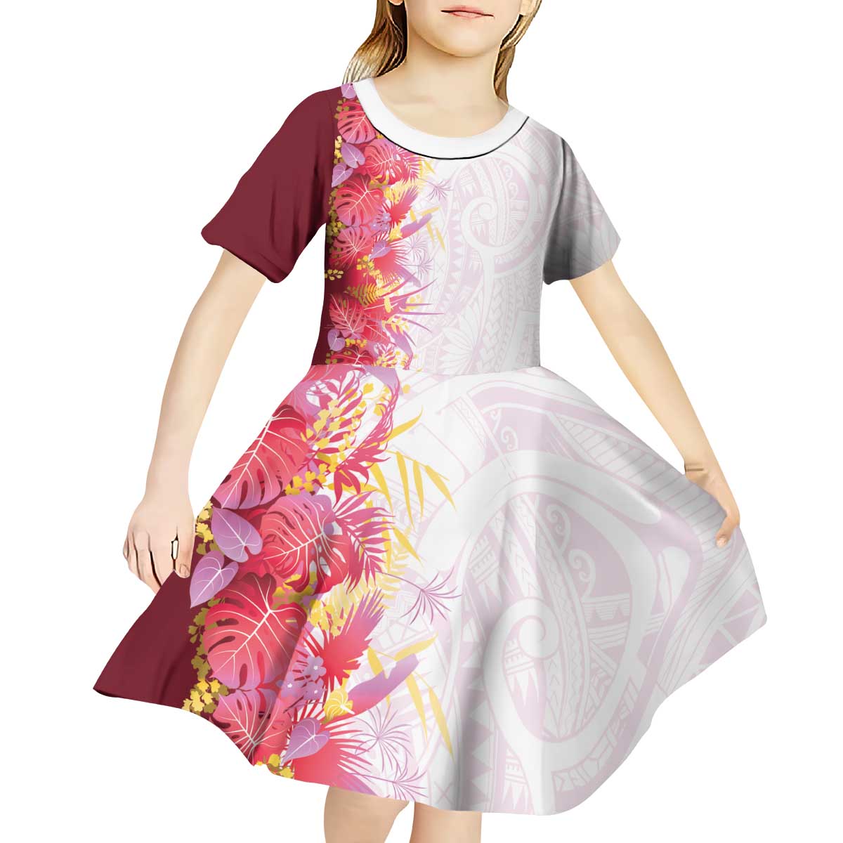 Hawaii Tropical Plant Akala Kid Short Sleeve Dress Vibrant Polynesian Pattern