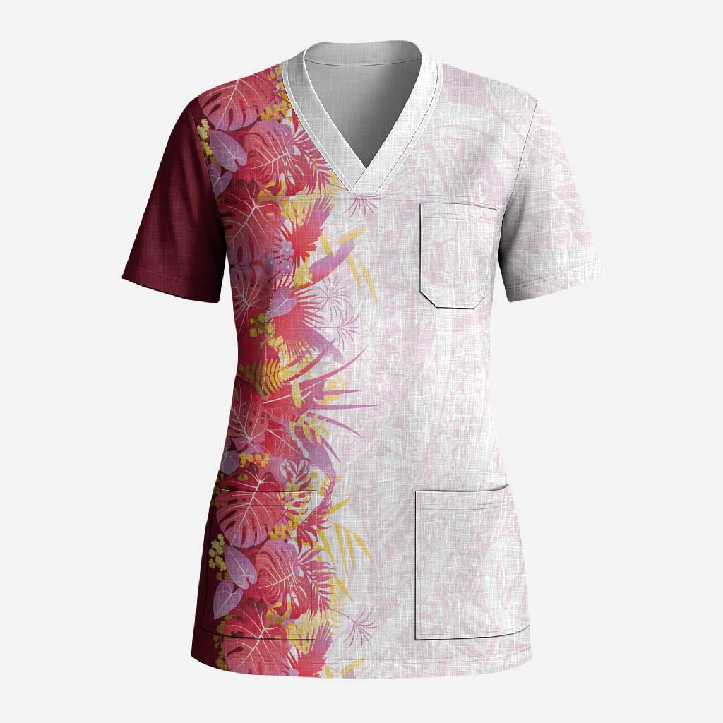 Hawaii Tropical Plant Akala Scrub Top Vibrant Polynesian Pattern LT01 Adult Pink - Polynesian Pride