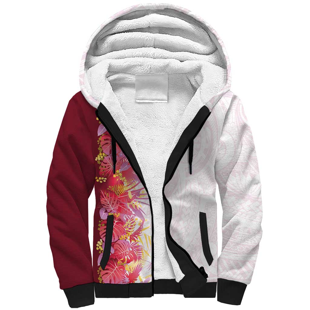 Hawaii Tropical Plant Akala Sherpa Hoodie Vibrant Polynesian Pattern