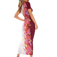 Hawaii Tropical Plant Akala Short Sleeve Bodycon Dress Vibrant Polynesian Pattern LT01 - Polynesian Pride
