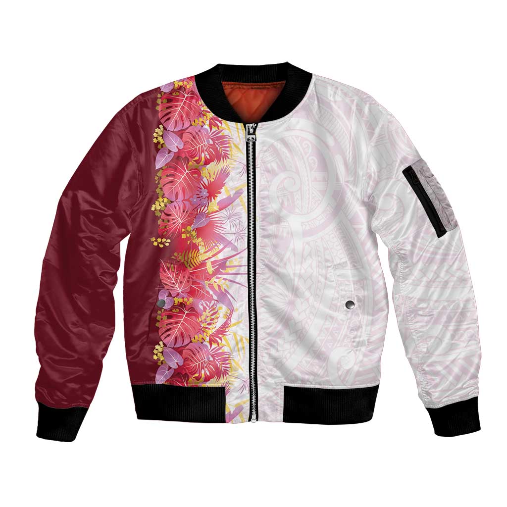 Hawaii Tropical Plant Akala Sleeve Zip Bomber Jacket Vibrant Polynesian Pattern LT01 Unisex Pink - Polynesian Pride