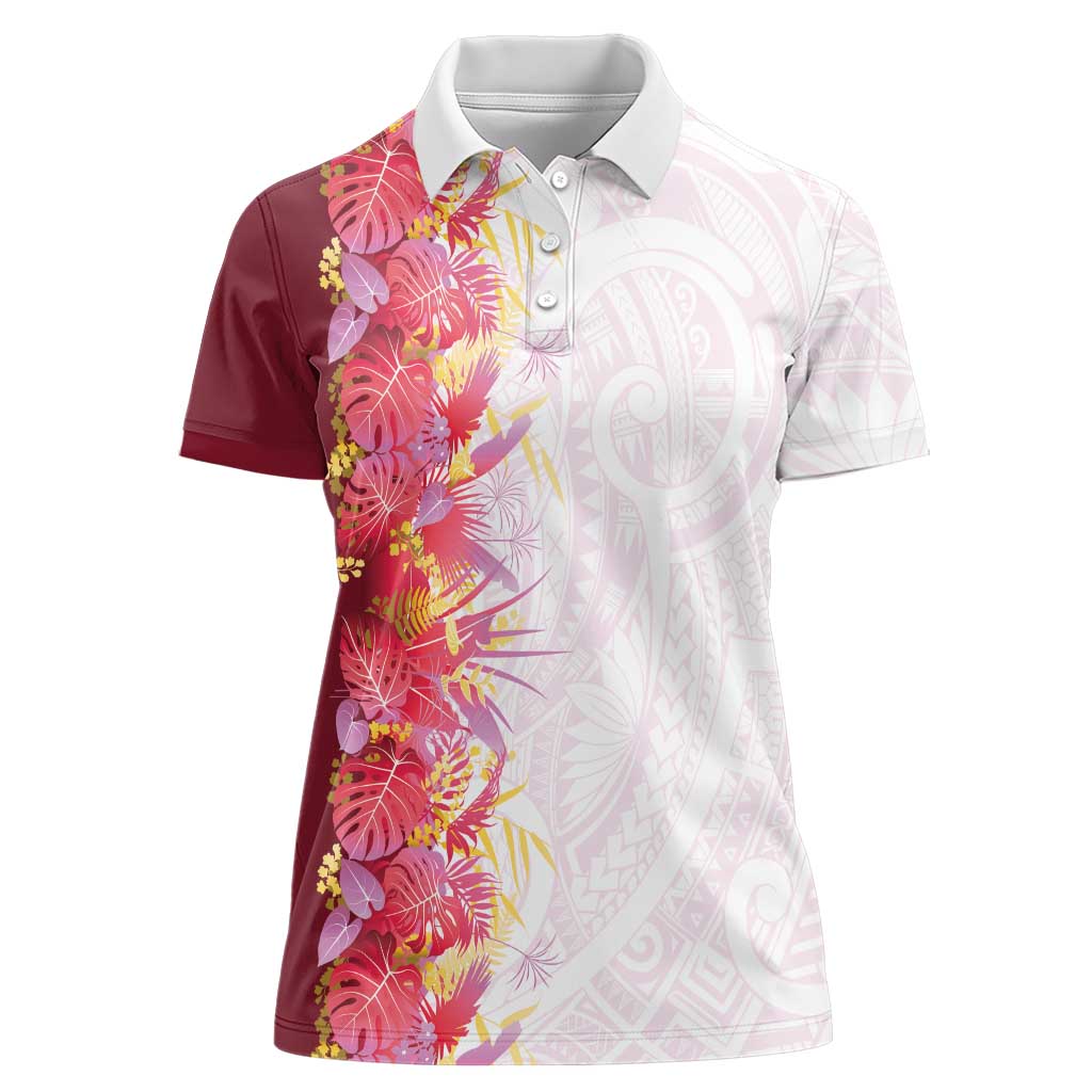 Hawaii Tropical Plant Akala Women Polo Shirt Vibrant Polynesian Pattern LT01 Female Pink - Polynesian Pride