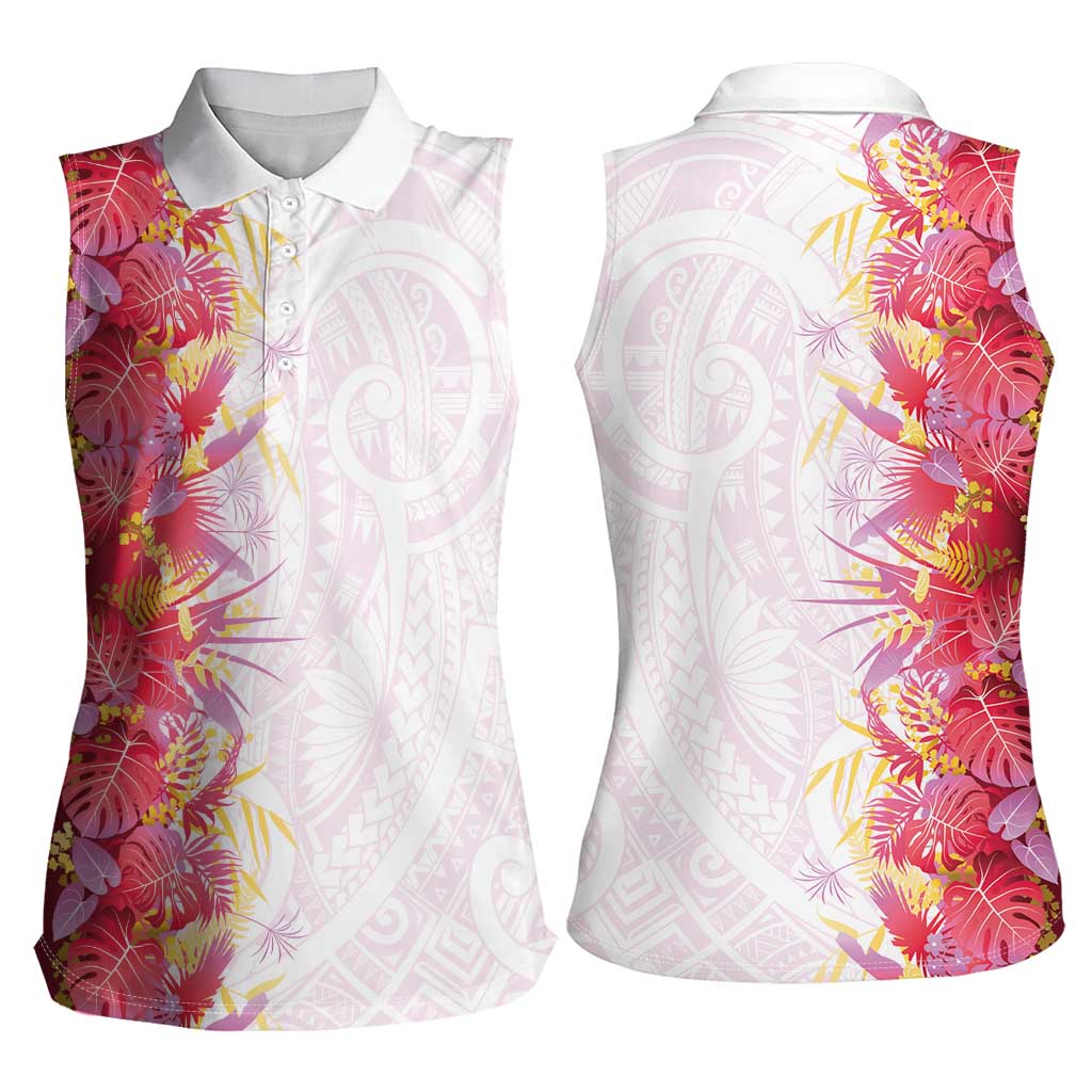Hawaii Tropical Plant Akala Women Sleeveless Polo Shirt Vibrant Polynesian Pattern LT01 - Polynesian Pride