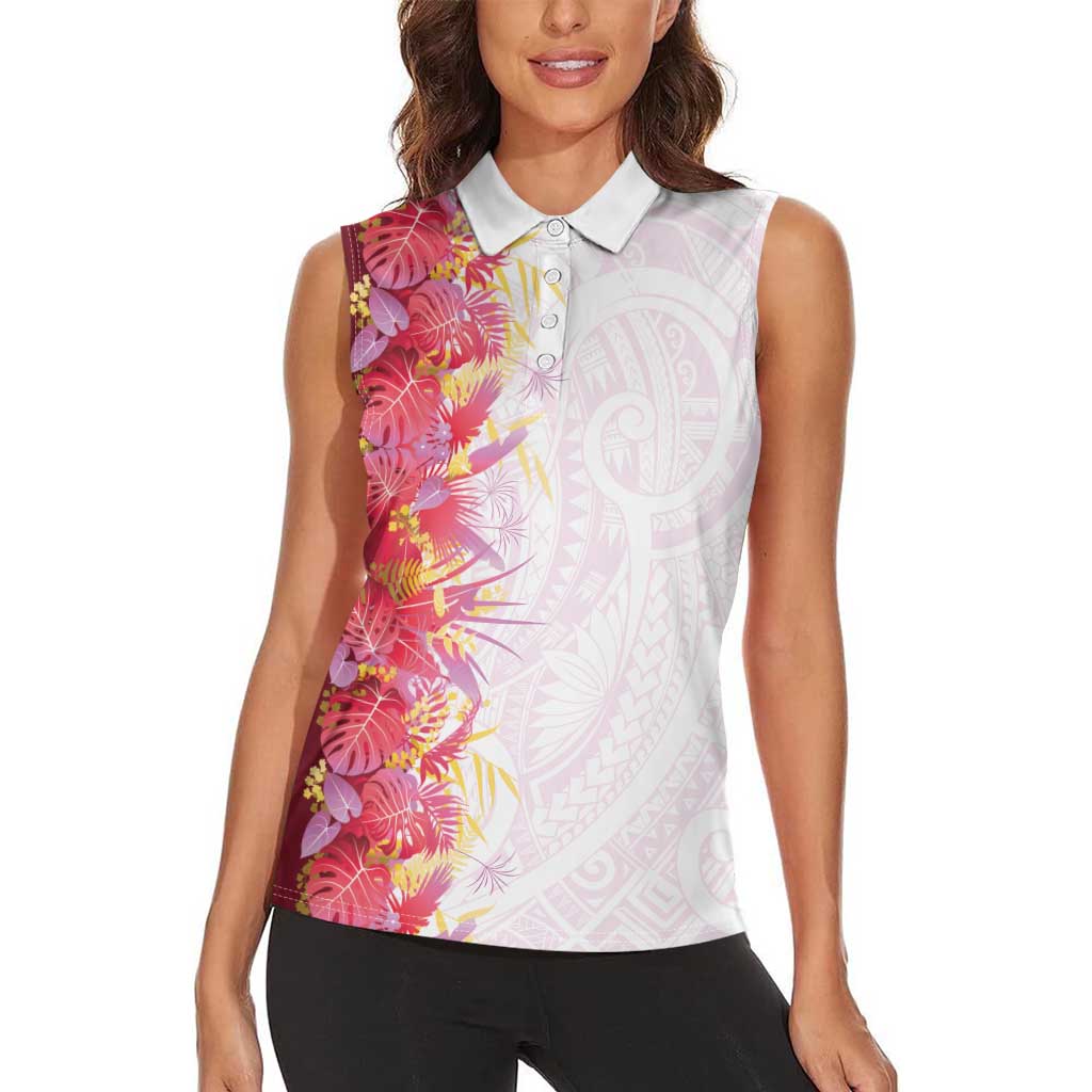 Hawaii Tropical Plant Akala Women Sleeveless Polo Shirt Vibrant Polynesian Pattern LT01 - Polynesian Pride