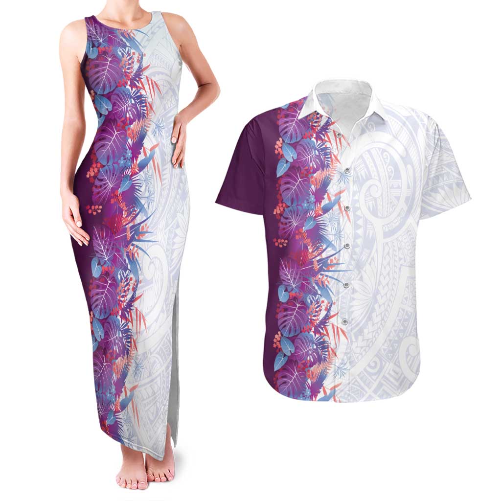 Hawaii Tropical Plant Poni Couples Matching Tank Maxi Dress and Hawaiian Shirt Vibrant Polynesian Pattern LT01 Purple - Polynesian Pride