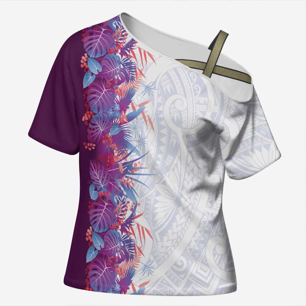 Hawaii Tropical Plant Poni Cross Shoulder Shirt Vibrant Polynesian Pattern LT01 Female Purple - Polynesian Pride