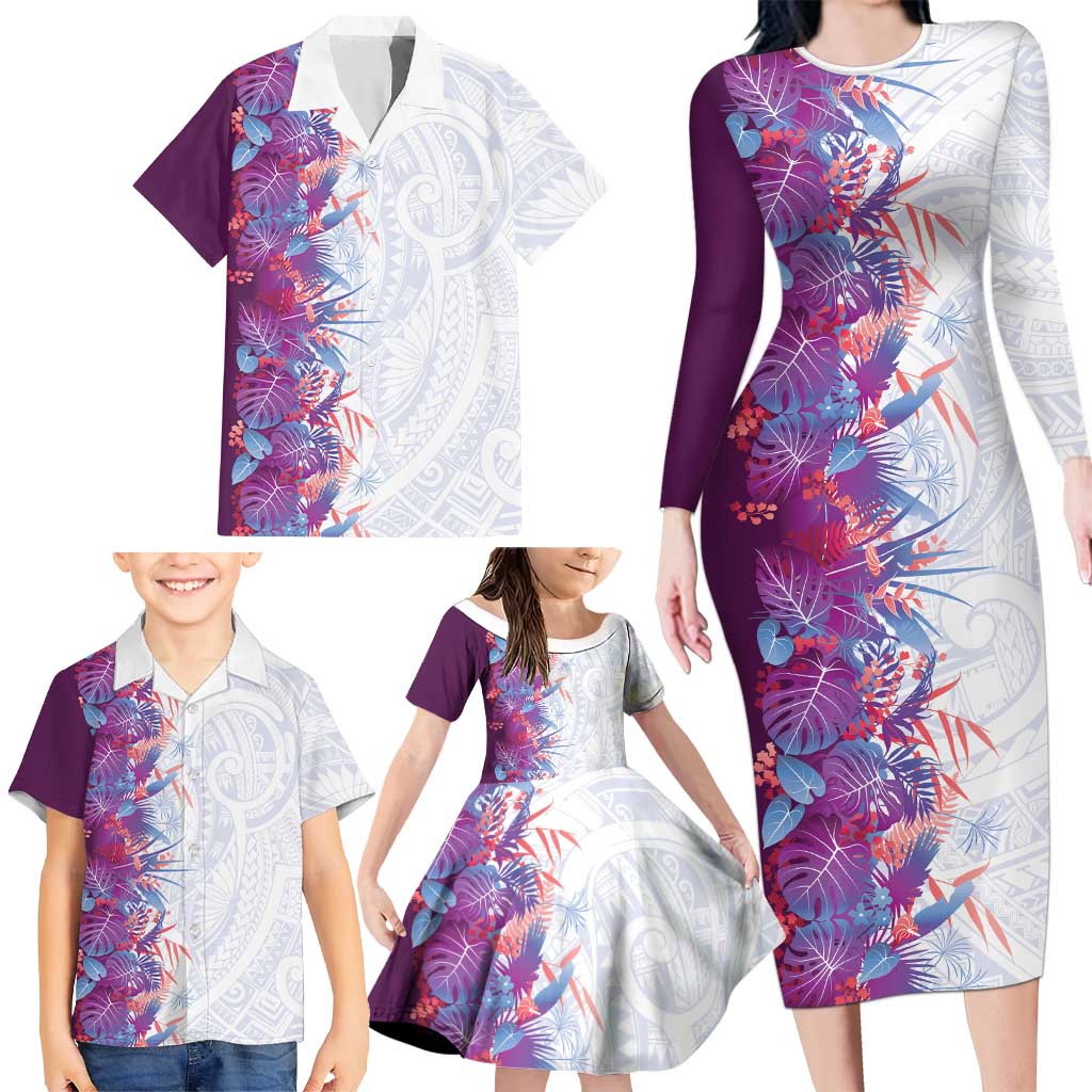 Hawaii Tropical Plant Poni Family Matching Long Sleeve Bodycon Dress and Hawaiian Shirt Vibrant Polynesian Pattern LT01 - Polynesian Pride