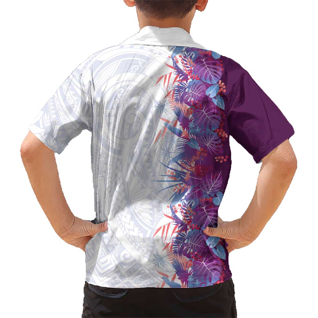 Hawaii Tropical Plant Poni Family Matching Off The Shoulder Long Sleeve Dress and Hawaiian Shirt Vibrant Polynesian Pattern