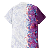 Hawaii Tropical Plant Poni Family Matching Off The Shoulder Long Sleeve Dress and Hawaiian Shirt Vibrant Polynesian Pattern