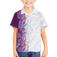 Hawaii Tropical Plant Poni Family Matching Off The Shoulder Long Sleeve Dress and Hawaiian Shirt Vibrant Polynesian Pattern