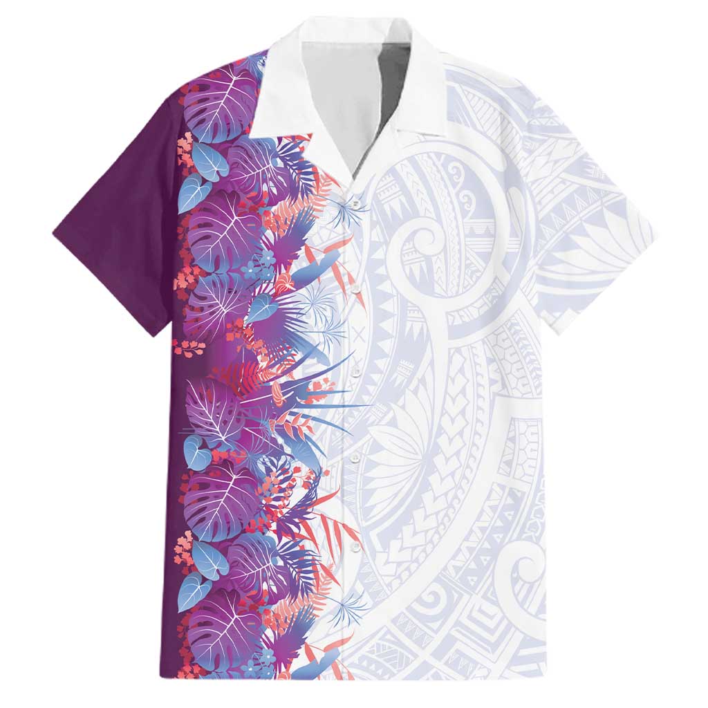 Hawaii Tropical Plant Poni Family Matching Off Shoulder Maxi Dress and Hawaiian Shirt Vibrant Polynesian Pattern
