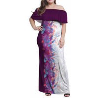 Hawaii Tropical Plant Poni Family Matching Off Shoulder Maxi Dress and Hawaiian Shirt Vibrant Polynesian Pattern