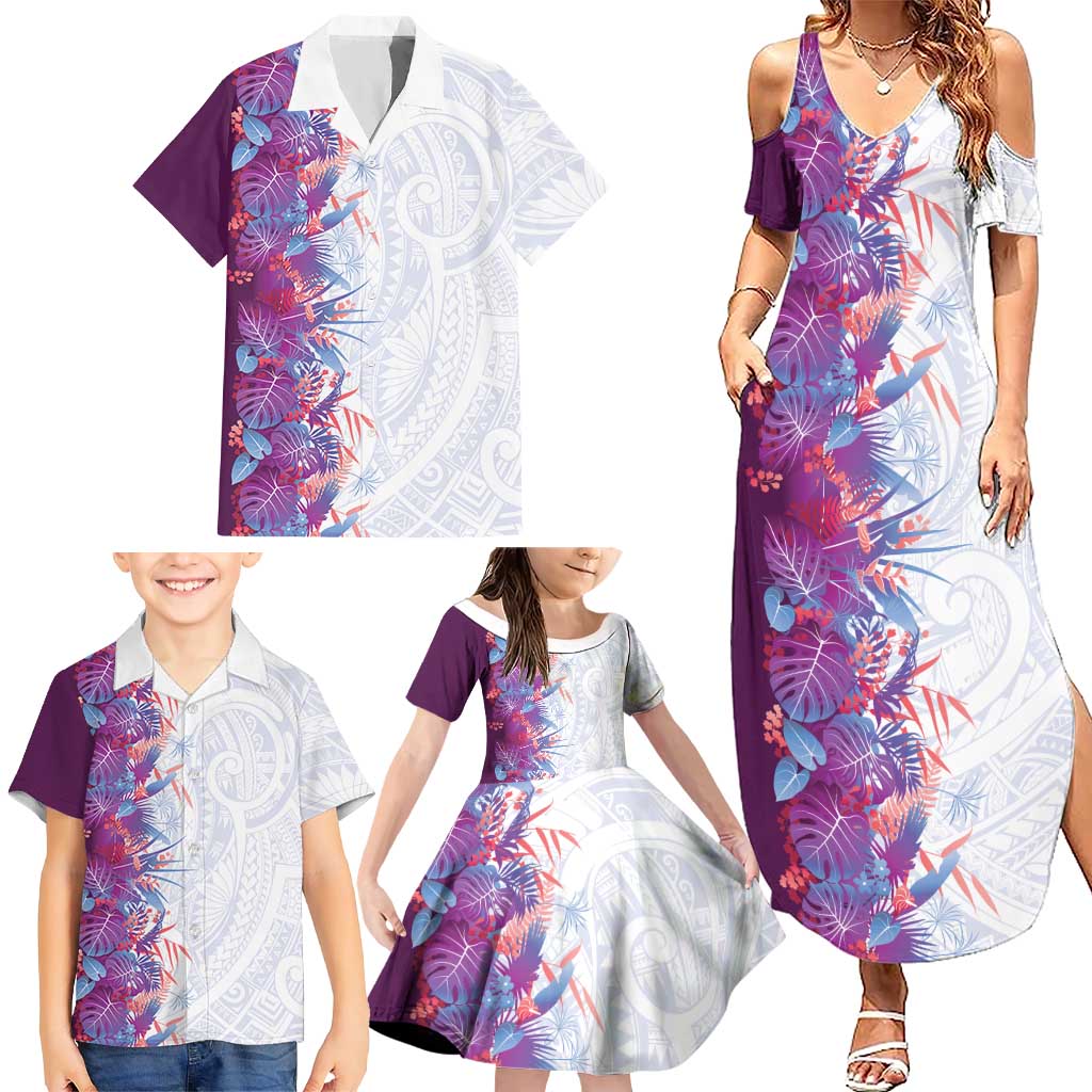 Hawaii Tropical Plant Poni Family Matching Summer Maxi Dress and Hawaiian Shirt Vibrant Polynesian Pattern LT01 - Polynesian Pride