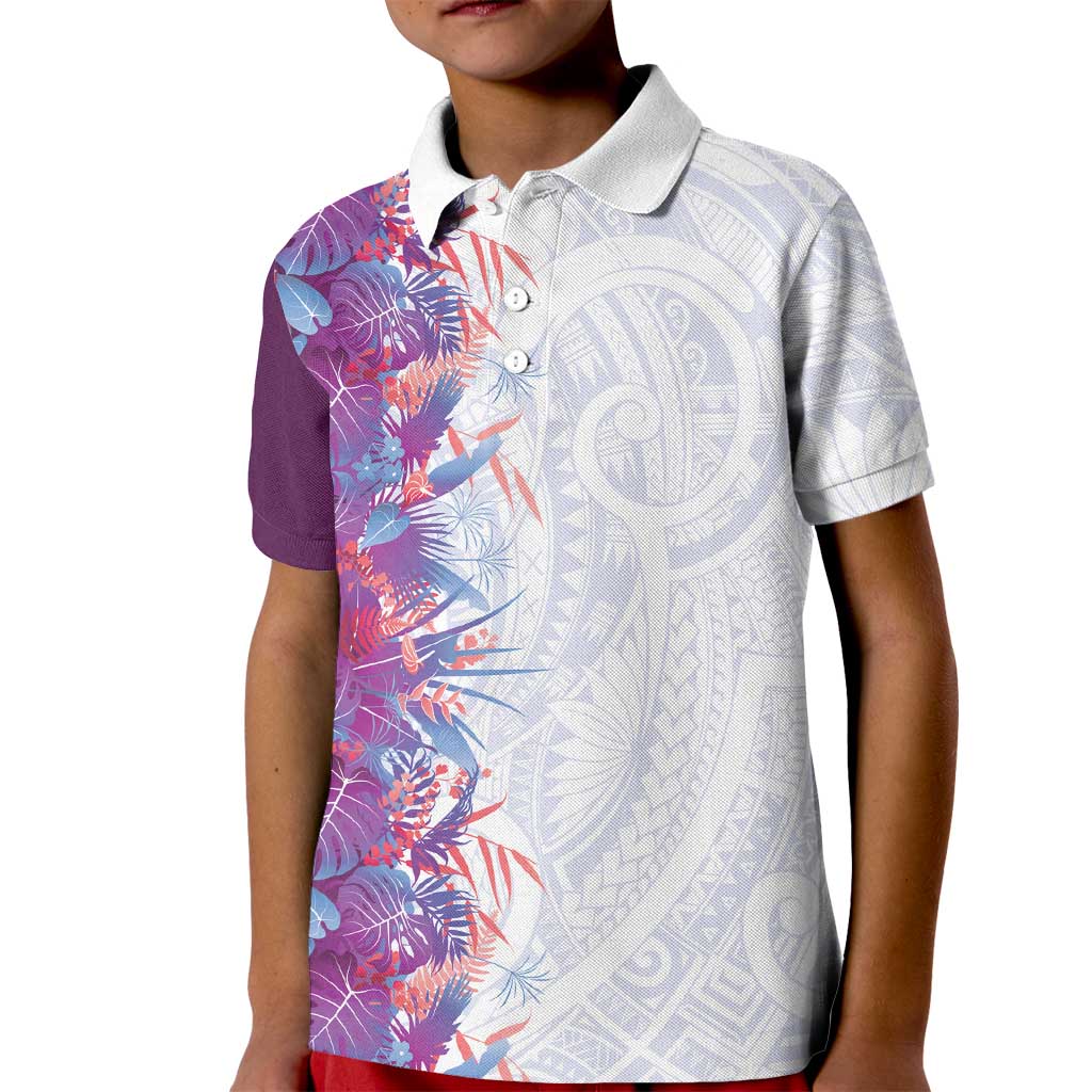 Hawaii Tropical Plant Poni Kid Polo Shirt Vibrant Polynesian Pattern