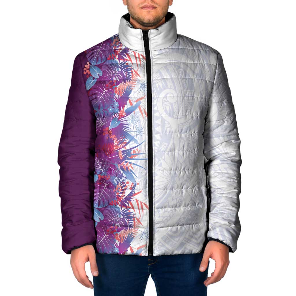 Hawaii Tropical Plant Poni Padded Jacket Vibrant Polynesian Pattern LT01 Men Purple - Polynesian Pride