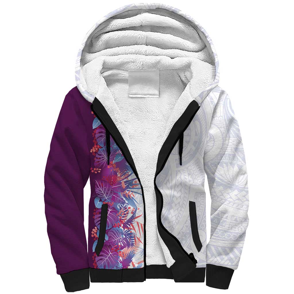 Hawaii Tropical Plant Poni Sherpa Hoodie Vibrant Polynesian Pattern