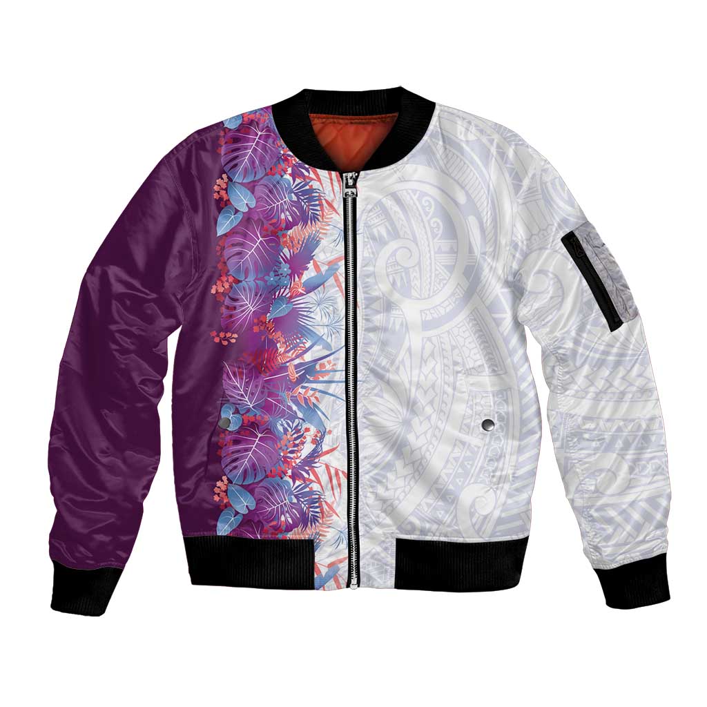 Hawaii Tropical Plant Poni Sleeve Zip Bomber Jacket Vibrant Polynesian Pattern LT01 Unisex Purple - Polynesian Pride