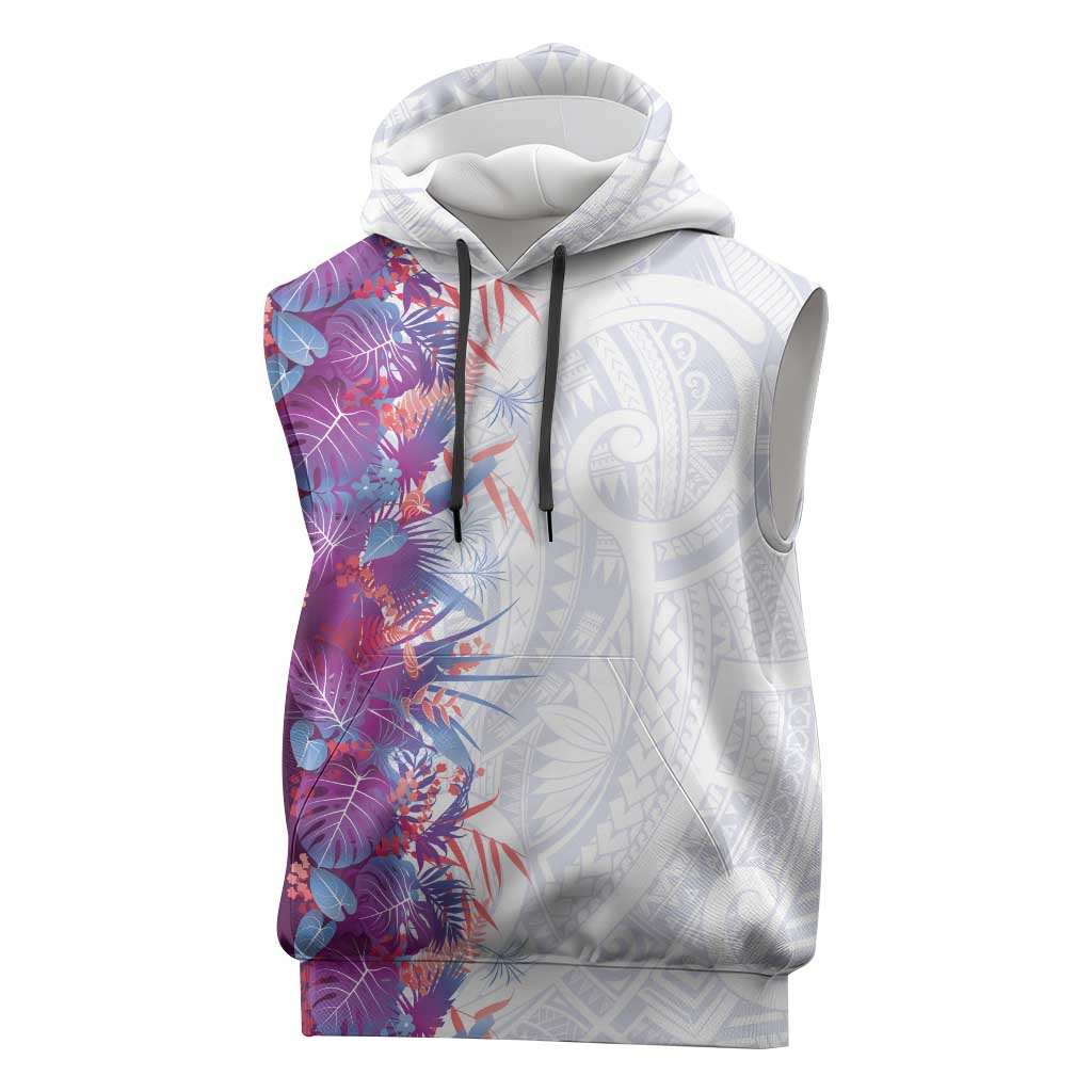 Hawaii Tropical Plant Poni Sleeveless Hoodie Vibrant Polynesian Pattern