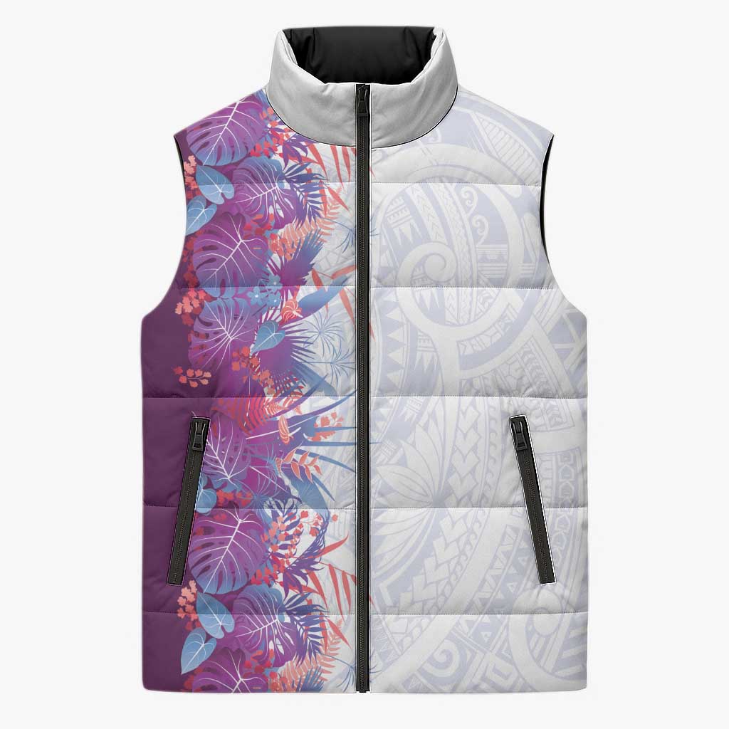 Hawaii Tropical Plant Poni Sleeveless Puffer Jacket Vibrant Polynesian Pattern LT01 Unisex Purple - Polynesian Pride