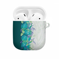 Hawaii Tropical Plant Teal AirPods Case Vibrant Polynesian Pattern