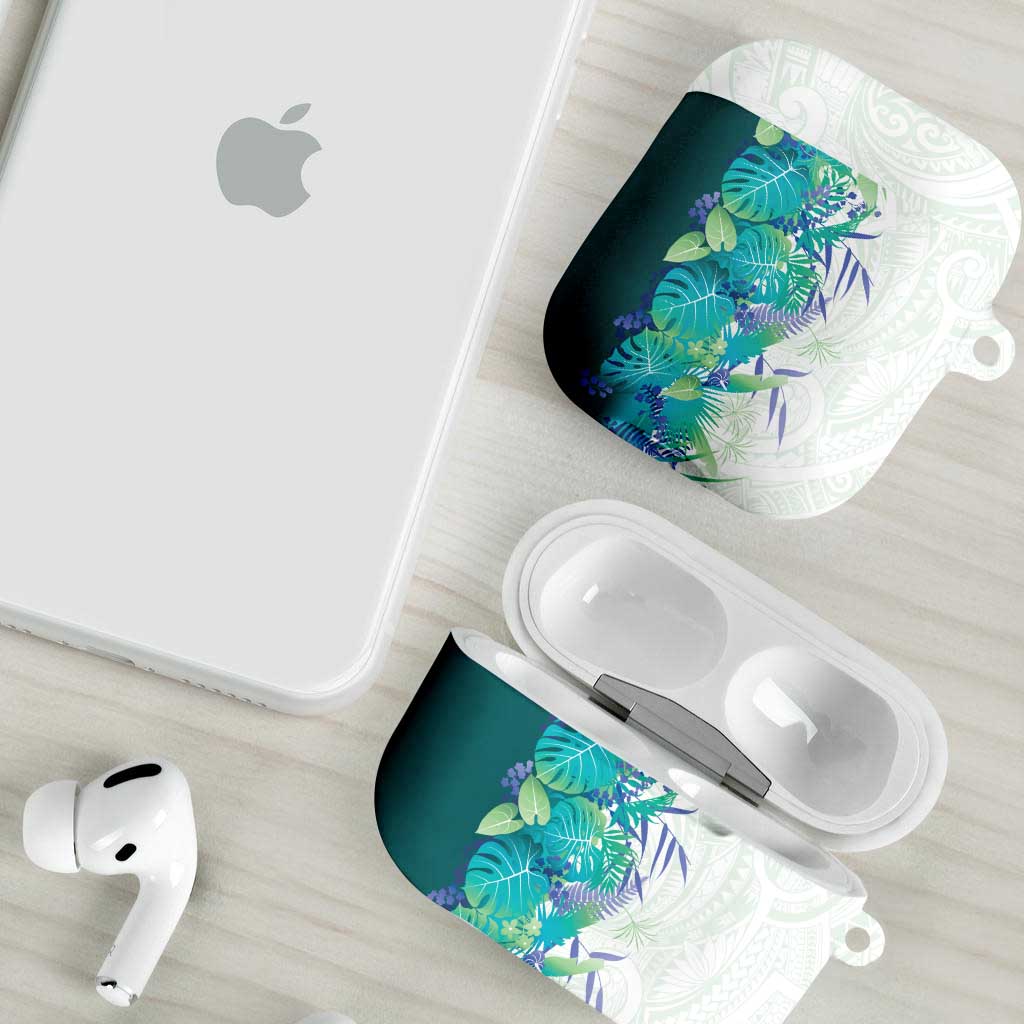 Hawaii Tropical Plant Teal AirPods Case Vibrant Polynesian Pattern