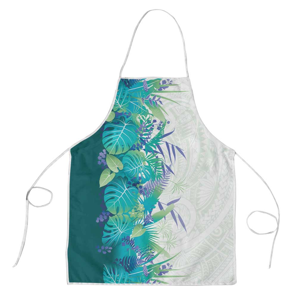 Hawaii Tropical Plant Teal Apron Vibrant Polynesian Pattern