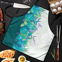 Hawaii Tropical Plant Teal Apron Vibrant Polynesian Pattern