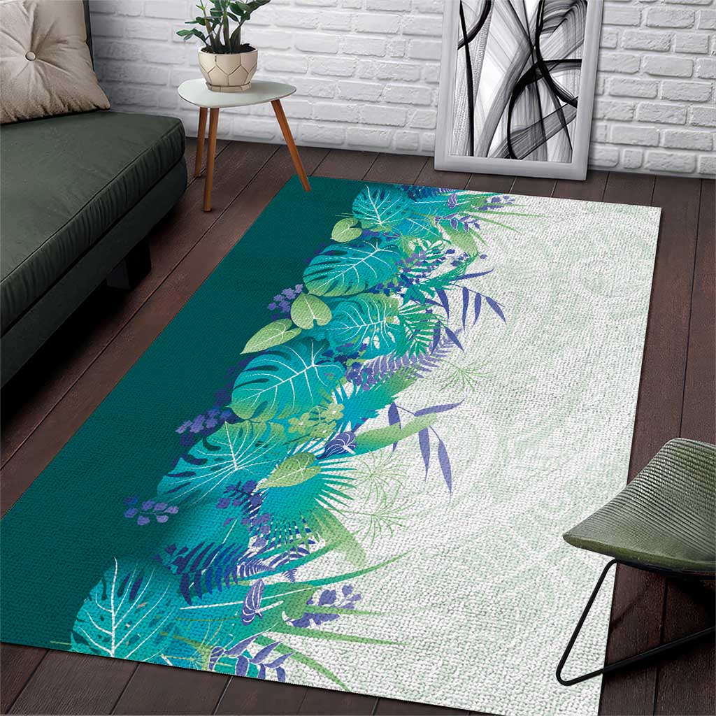 Hawaii Tropical Plant Teal Area Rug Vibrant Polynesian Pattern
