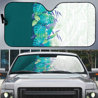 Hawaii Tropical Plant Teal Auto Sun Shade Vibrant Polynesian Pattern