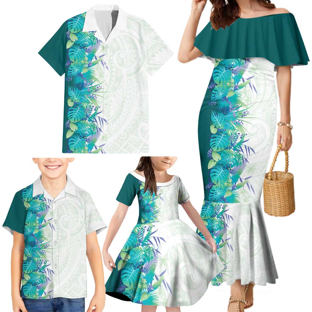 Hawaii Tropical Plant Teal Family Matching Mermaid Dress and Hawaiian Shirt Vibrant Polynesian Pattern LT01 - Polynesian Pride