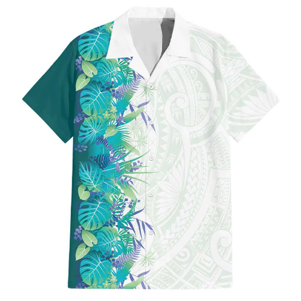 Hawaii Tropical Plant Teal Family Matching Off The Shoulder Long Sleeve Dress and Hawaiian Shirt Vibrant Polynesian Pattern LT01 Dad's Shirt - Short Sleeve Teal - Polynesian Pride