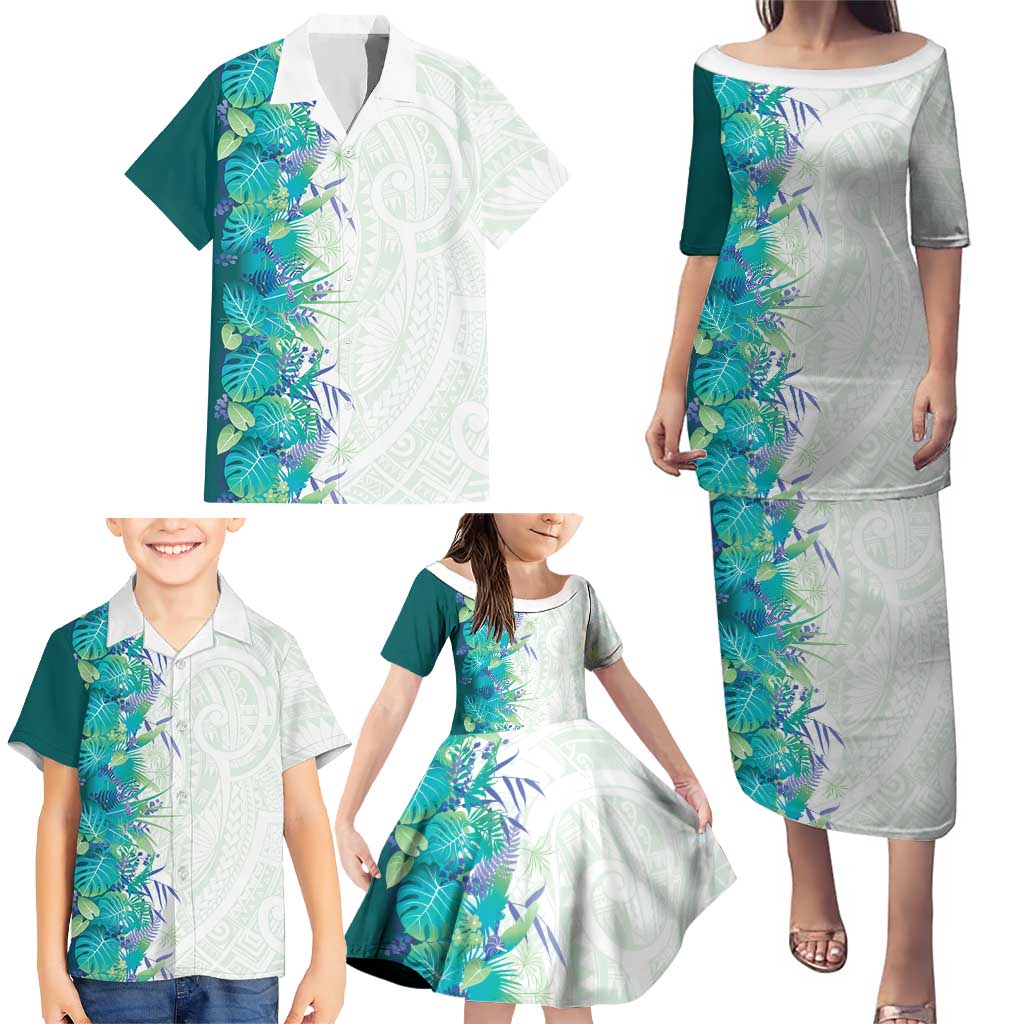Hawaii Tropical Plant Teal Family Matching Puletasi and Hawaiian Shirt Vibrant Polynesian Pattern LT01 - Polynesian Pride