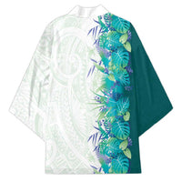 Hawaii Tropical Plant Teal Kimono Vibrant Polynesian Pattern