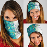 Hawaii Tropical Plant Teal Neck Gaiter Vibrant Polynesian Pattern