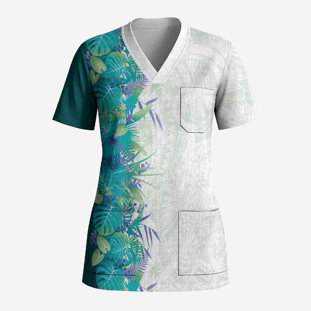 Hawaii Tropical Plant Teal Scrub Top Vibrant Polynesian Pattern LT01 Adult Teal - Polynesian Pride