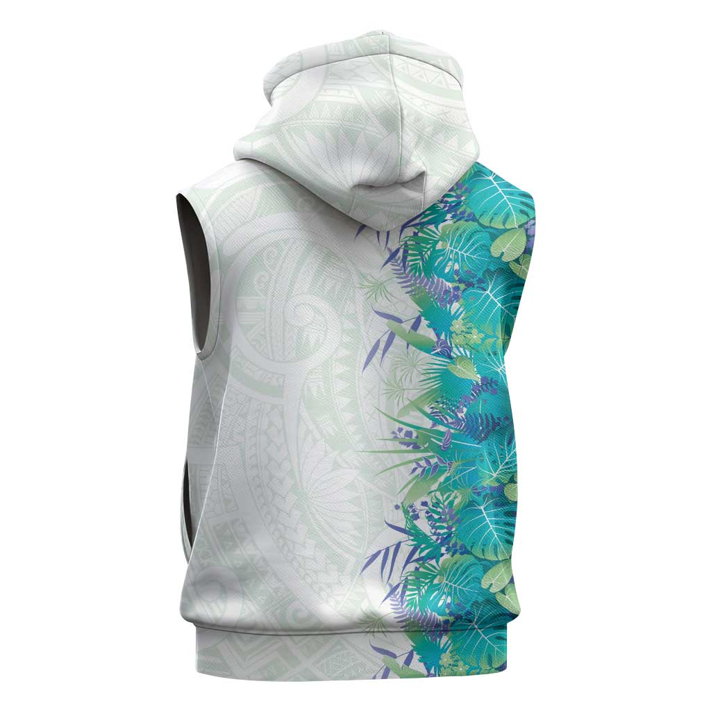 Hawaii Tropical Plant Teal Sleeveless Hoodie Vibrant Polynesian Pattern LT01 - Polynesian Pride