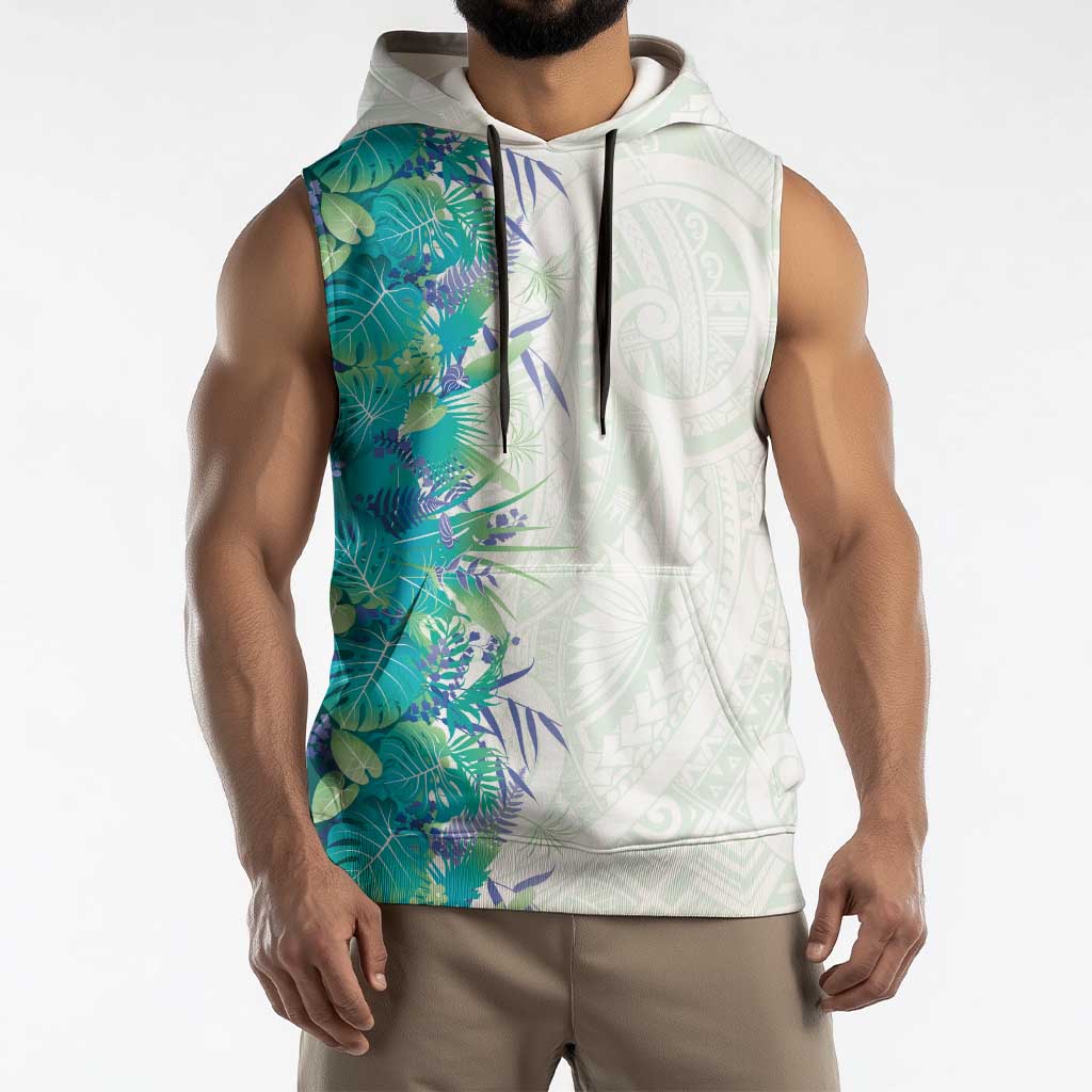Hawaii Tropical Plant Teal Sleeveless Hoodie Vibrant Polynesian Pattern LT01 - Polynesian Pride
