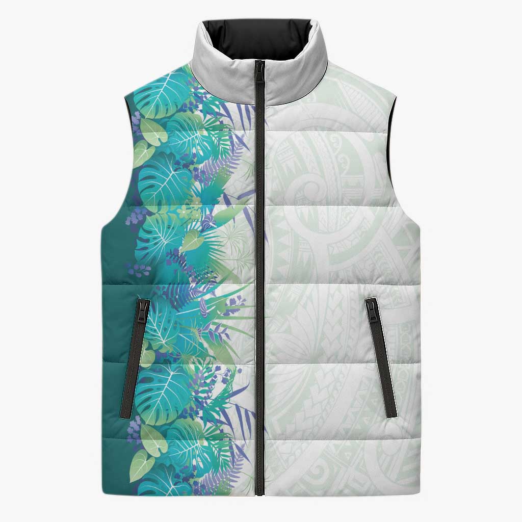 Hawaii Tropical Plant Teal Sleeveless Puffer Jacket Vibrant Polynesian Pattern LT01 Unisex Teal - Polynesian Pride