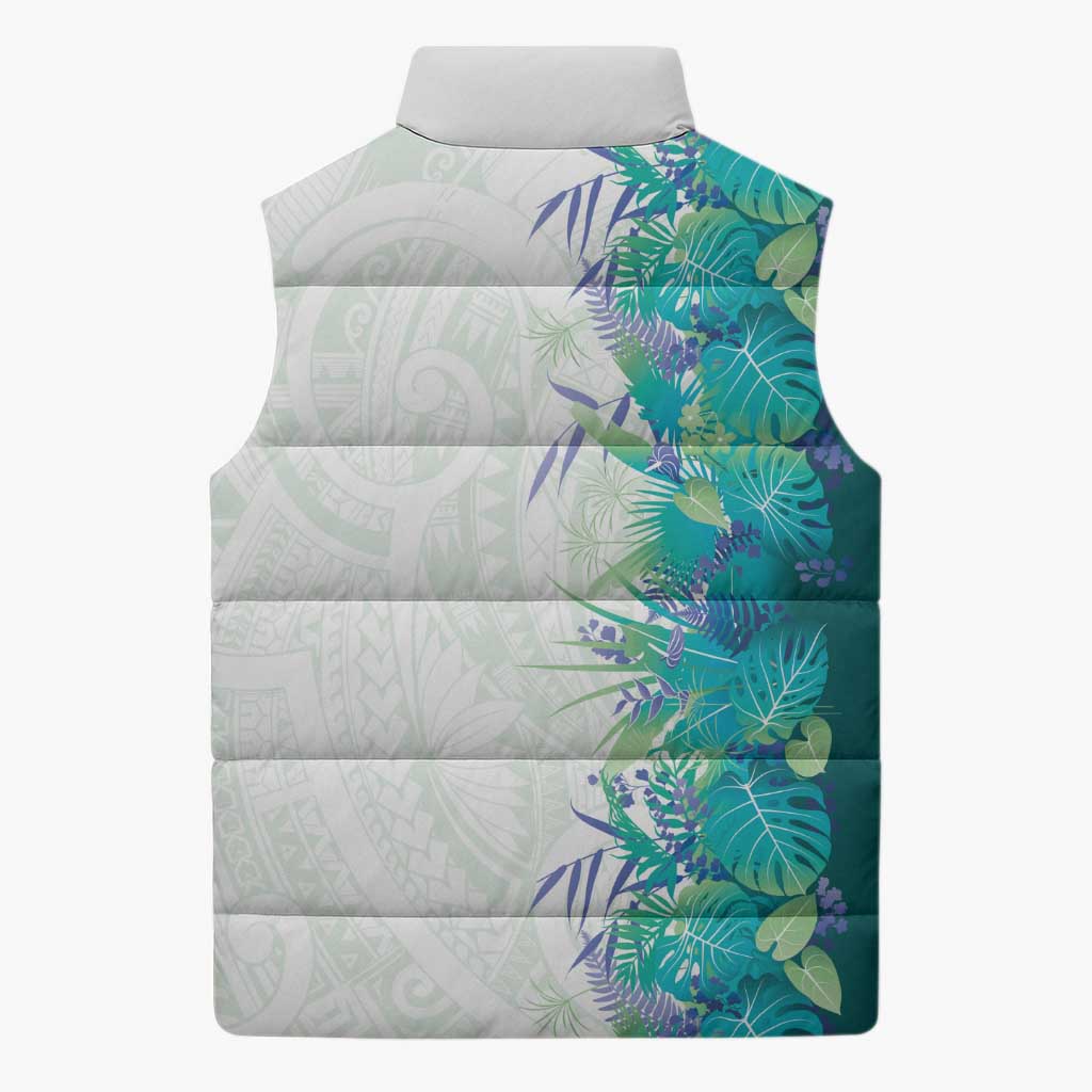 Hawaii Tropical Plant Teal Sleeveless Puffer Jacket Vibrant Polynesian Pattern LT01 - Polynesian Pride