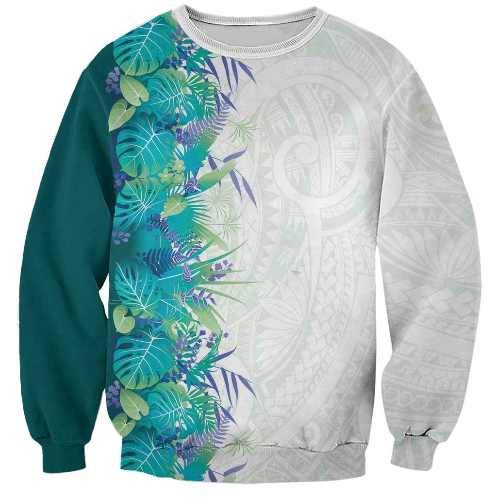 Hawaii Tropical Plant Teal Sweatshirt Vibrant Polynesian Pattern LT01 Unisex Teal - Polynesian Pride