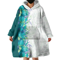 Hawaii Tropical Plant Teal Wearable Blanket Hoodie Vibrant Polynesian Pattern