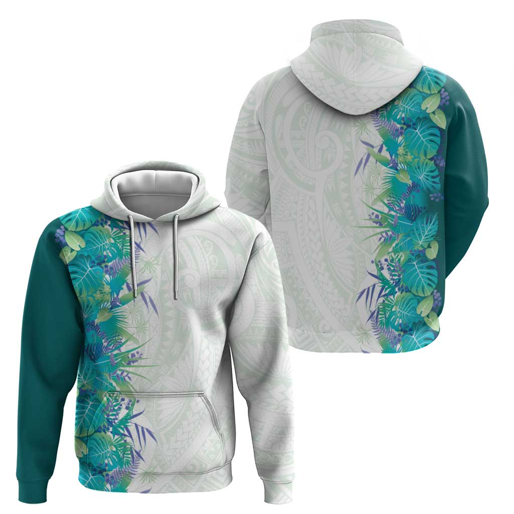 Hawaii Tropical Plant Teal Zip Hoodie Vibrant Polynesian Pattern