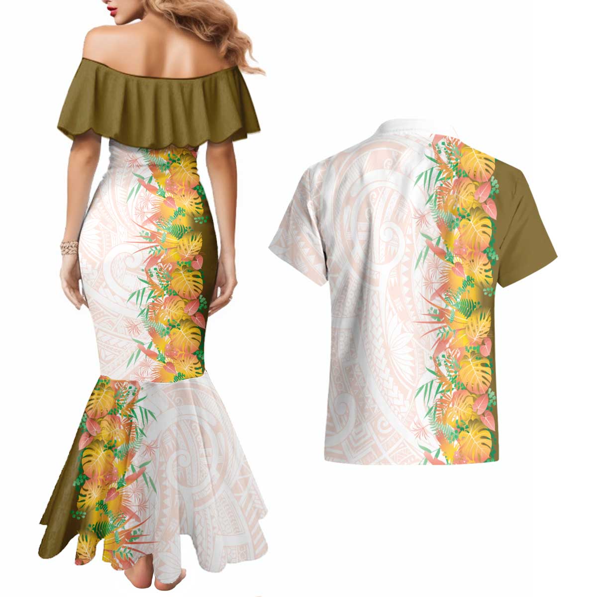 Hawaii Tropical Plant Lenalena Couples Matching Mermaid Dress and Hawaiian Shirt Vibrant Polynesian Pattern LT01 - Polynesian Pride