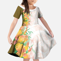 Hawaii Tropical Plant Lenalena Family Matching Off The Shoulder Long Sleeve Dress and Hawaiian Shirt Vibrant Polynesian Pattern