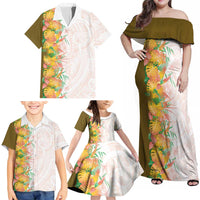 Hawaii Tropical Plant Lenalena Family Matching Off Shoulder Maxi Dress and Hawaiian Shirt Vibrant Polynesian Pattern