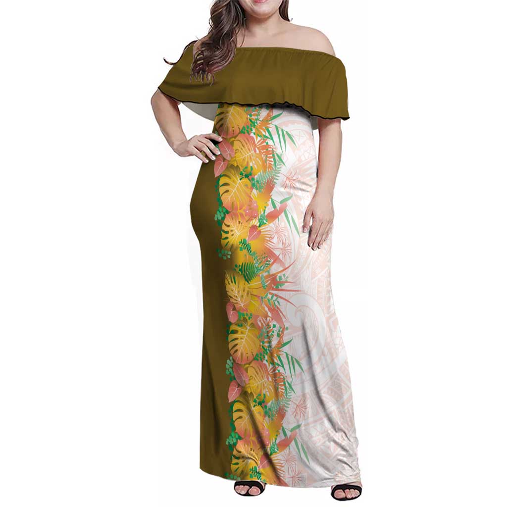 Hawaii Tropical Plant Lenalena Family Matching Off Shoulder Maxi Dress and Hawaiian Shirt Vibrant Polynesian Pattern