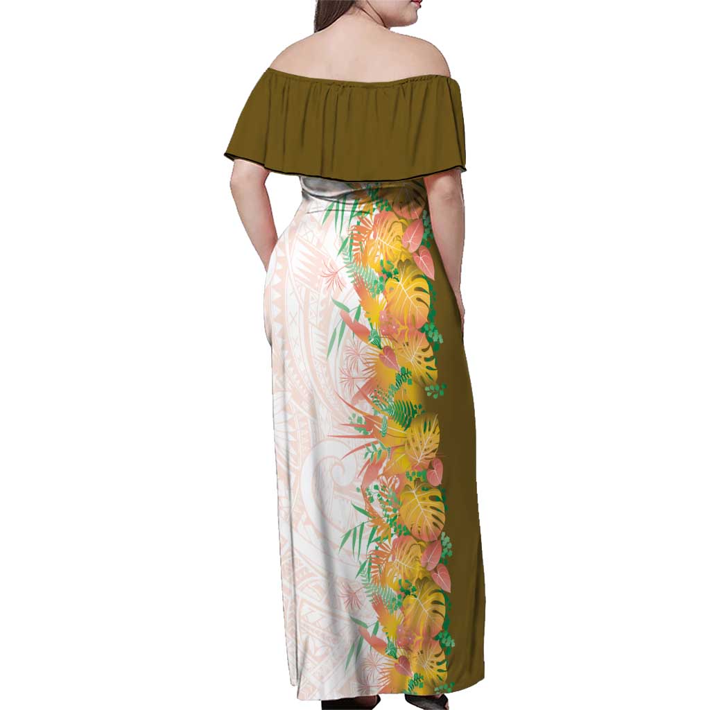 Hawaii Tropical Plant Lenalena Family Matching Off Shoulder Maxi Dress and Hawaiian Shirt Vibrant Polynesian Pattern